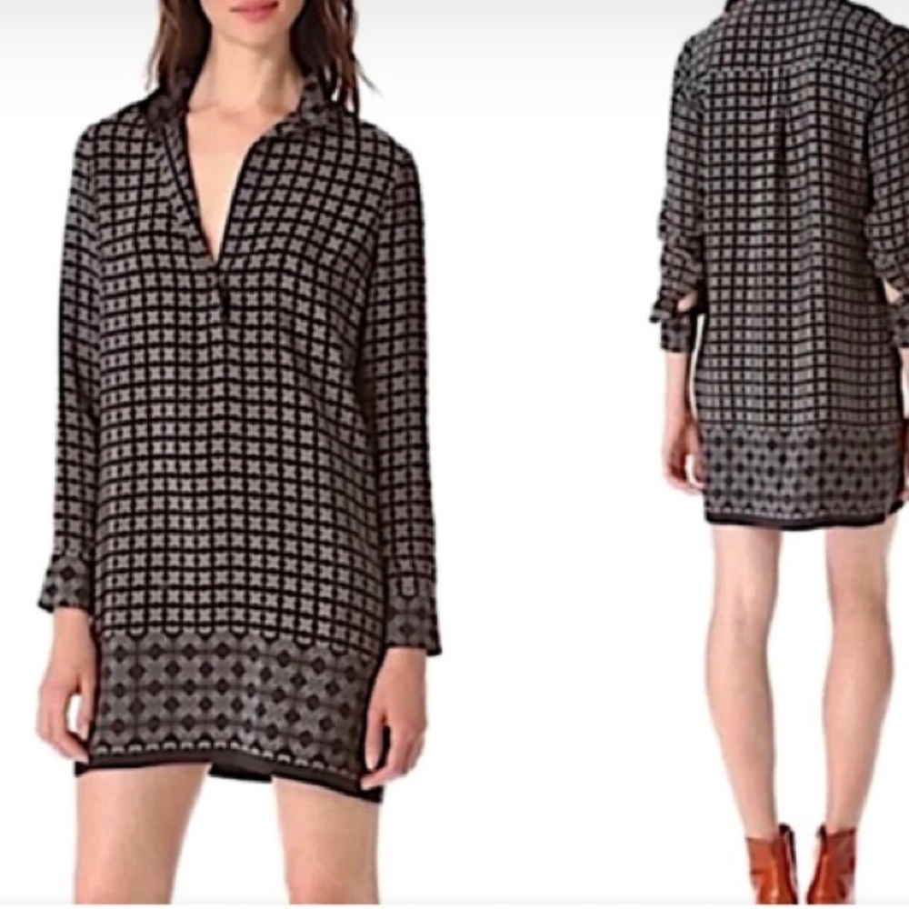 VINCE. Geo Grid Print Silk Tunic Dress 10